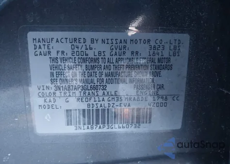 2016 Nissan Sentra Sv из США, поврежденный, VIN 3N1AB7AP3GL660732